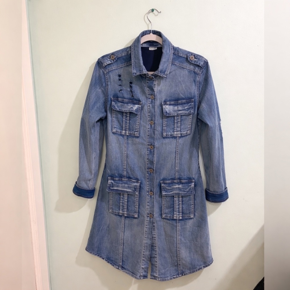 ETHYL  Denim  Stetch Distressed Long Jacke SIZE XL Classic Urban Styling